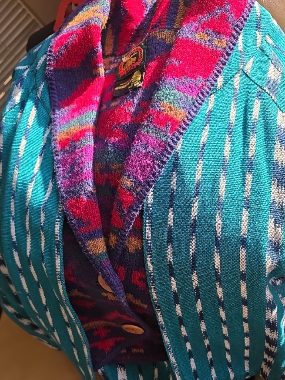 Multi Color Southwestern Aztec Open Front Jacket Wool 2 Button Vest Medium - Picture 13 of 13